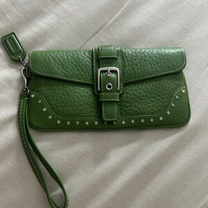 Coach Green Leather Wristlet with Buckle